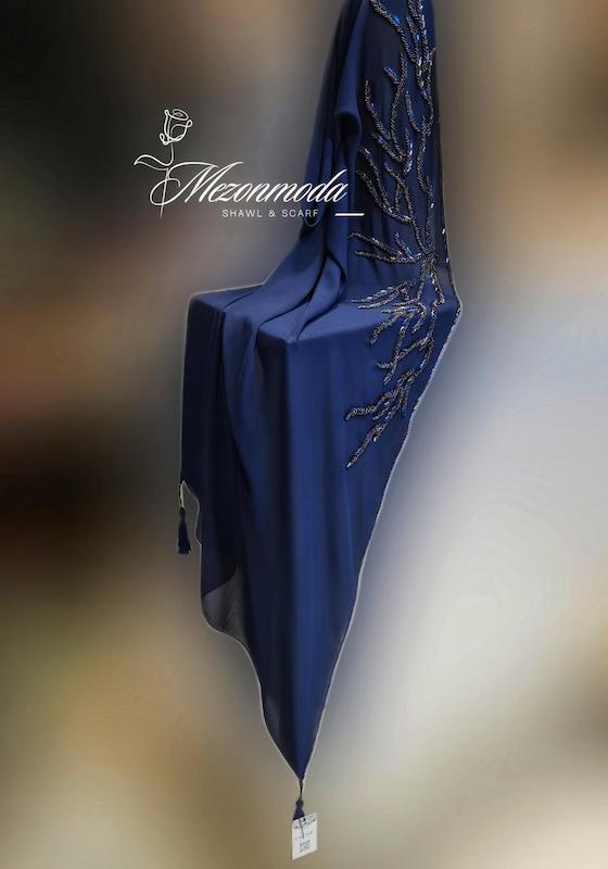 شال حریر سورمه ای مزونی
