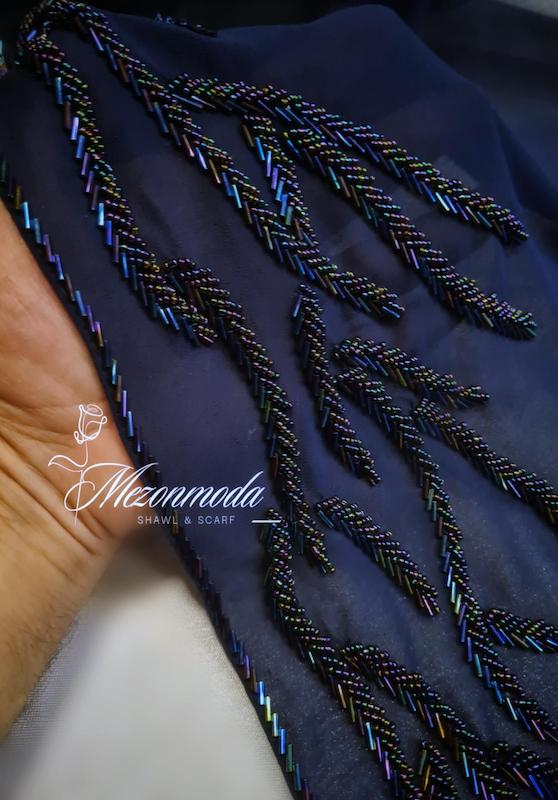شال حریر سورمه ای مزونی
