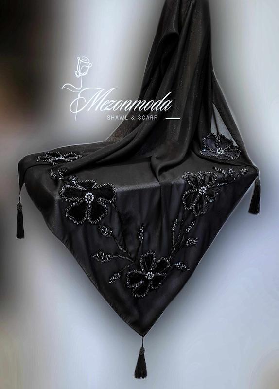 روسری دنیز کارشده گل مخمل