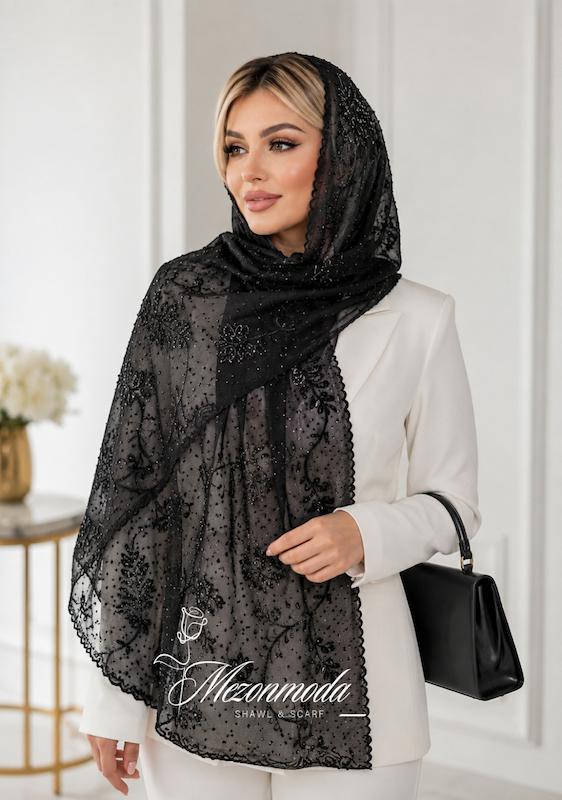 شال حریر گلدوزی
