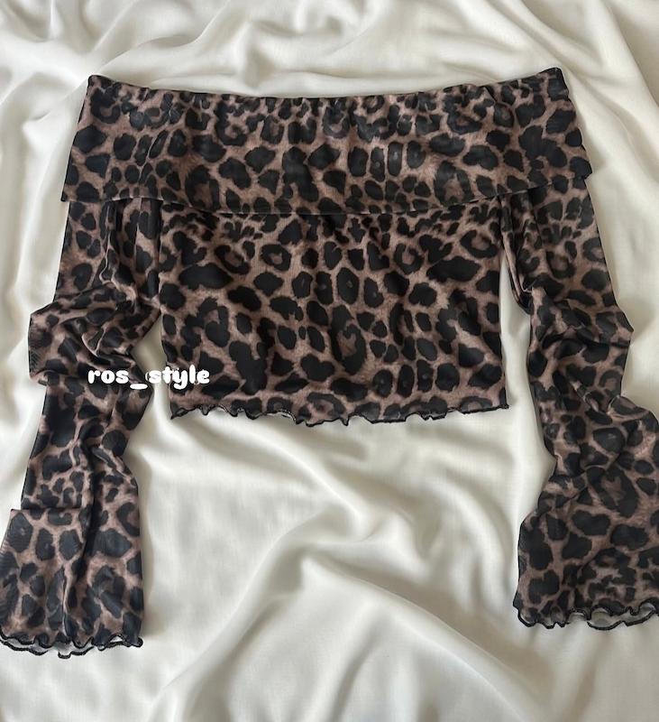 کراپ تمام حریر پلنگی استین کلوش  ۷۴۷