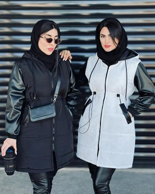 کاپشن زنانه آستین چرم