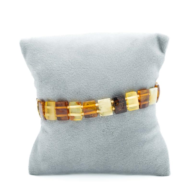 دستبند کشی کهربای چند رنگ، کهربای لهساتی، مات و شفاف، مستطیلی، کد: CK03