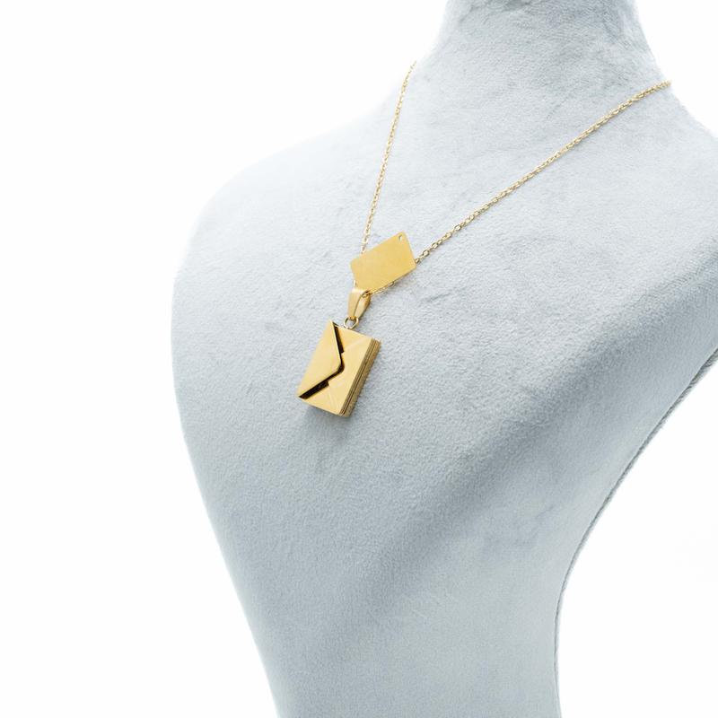 گردنبند پاکت نامه، همراه با نامه نانوشته، استیل، رنگ طلایی D039