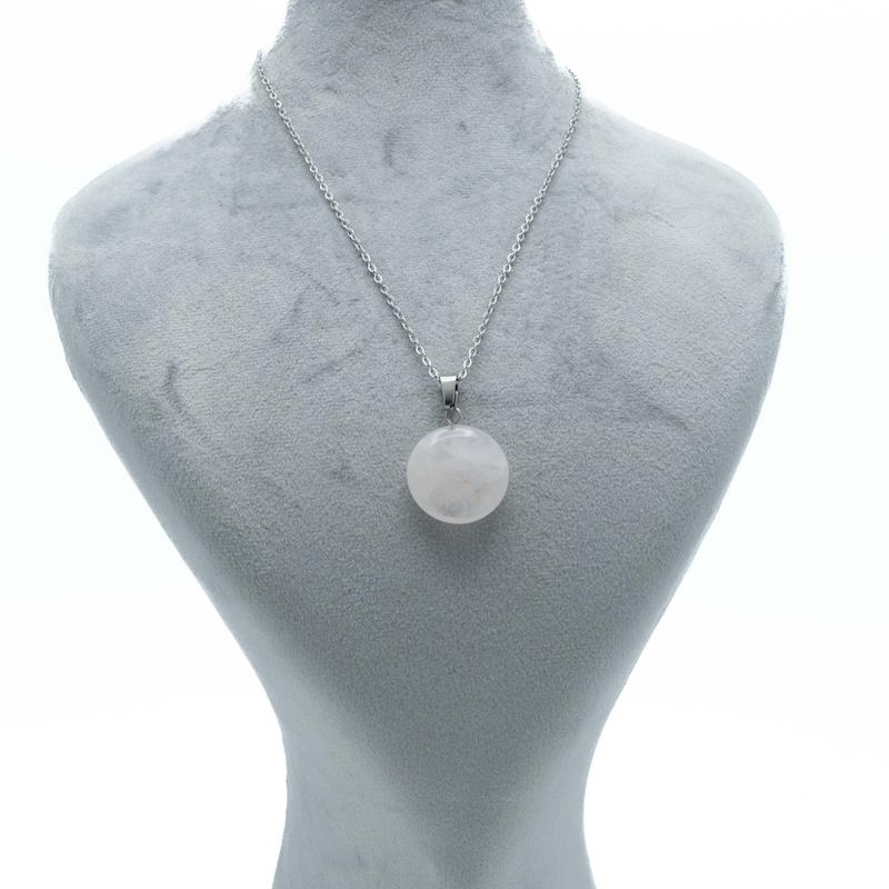 آویز رز کوارتز، (کوارتز صورتی)، متریال استیل، طرح دایره، کد H019