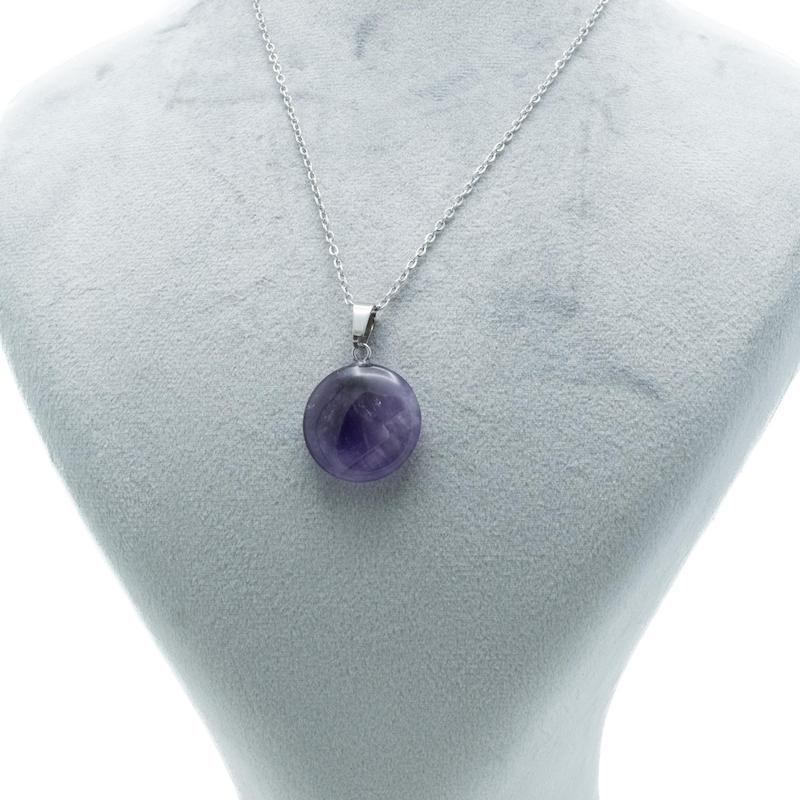 آویز آمتیست، طرح دایره، متریال استیل، رنگ بنفش، کد: H023