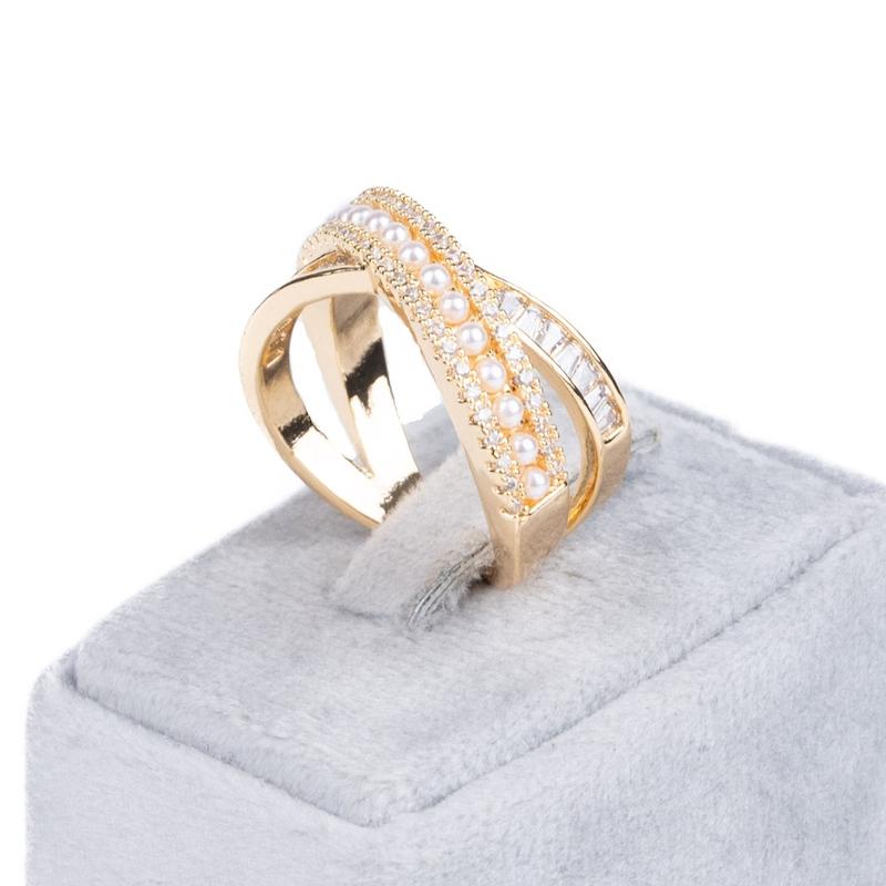 انگشتر فانتزی، طرح ضربدری، مرواریدی، نگین‌دار، آبکاری رادیوم، کد:B024