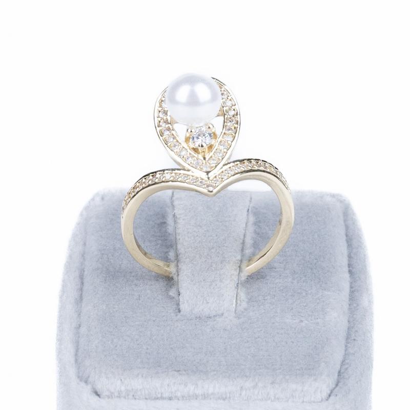 انگشتر فانتزی، طرح اشک، ترکیب مراورید ونگین، آبکاری رادیوم، کد:B031 