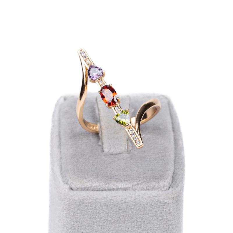انگشتر ژوپینگ، طرح طلا و جواهر، آلیاژ مس، نگین‌‌های رنگی، کد B037