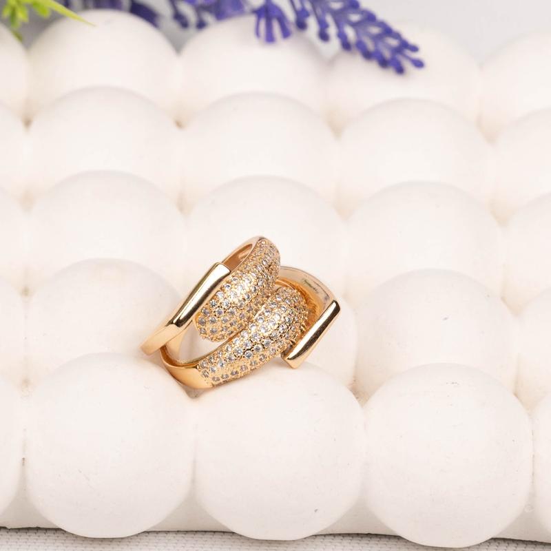 انگشتر ژوپینگ، طرح طلا، آلیاژ مس و استیل نگین‌دار،ضربدری، کد B038