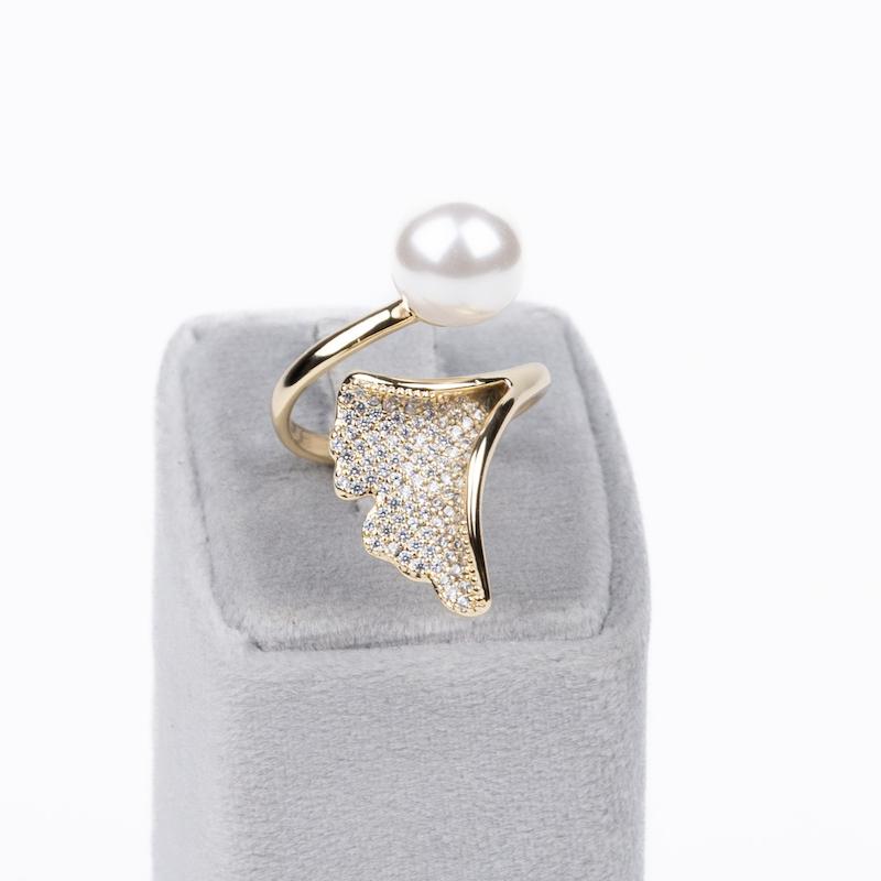 انگشتر ژوپینگ، طرح طلا، آلیاژ مس و استیل، مروارید درشت و دم وال نگین‌دار، B046