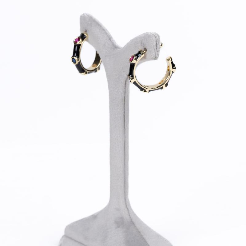 گوشواره نیمه حلقه‌ای، میناکاری، نگین رنگی، استیل کد A075