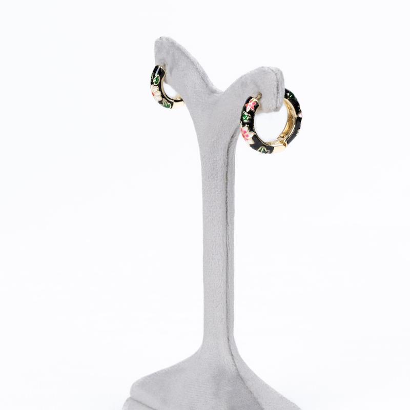 پک گوشواره حلقه ای، میناکاری شده، رنگی-طلایی، دارای طرح گل و برگ، کد:A076