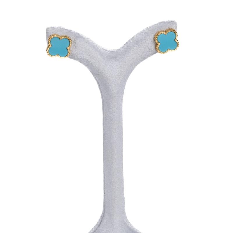 گوشواره میخی طرح ونکلیف، شبدر چهار پر، میناکاری، رنگی، استیل، کد: A079