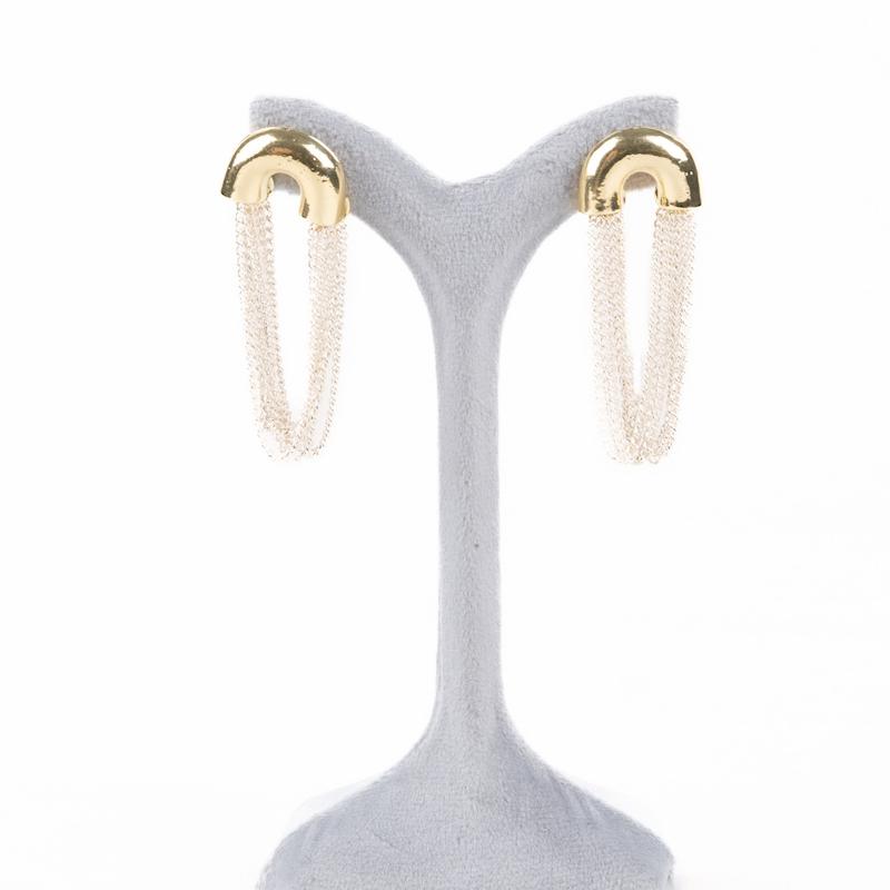 گوشوار فشن، ریسه‌ای بلند، دو رنگ طلایی-نقره‌ای،رادیوم، کد:A091