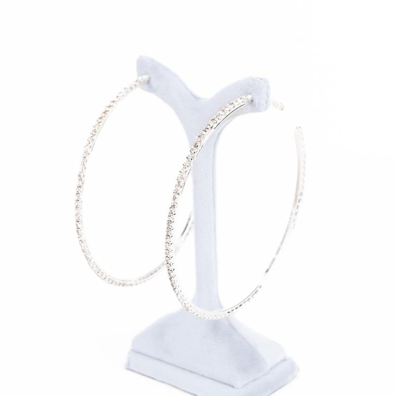 گوشواره حلقه‌ای، نگین‌دار، آبکاری رادیوم، کد:A0111