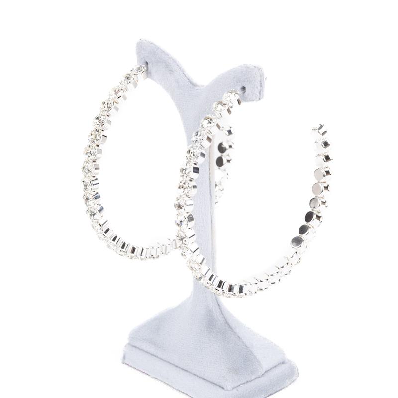 گوشواره حلقه‌ای بزرگ، نگین بزرگ، آبکاری رادیوم، کد:A0112