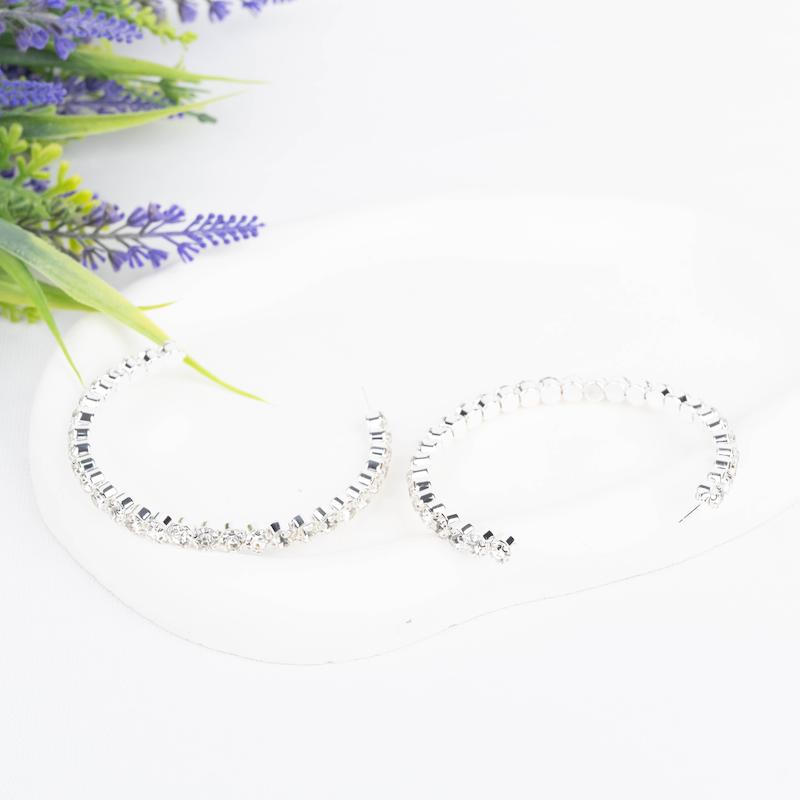 گوشواره حلقه‌ای بزرگ، نگین بزرگ، آبکاری رادیوم، کد:A0112