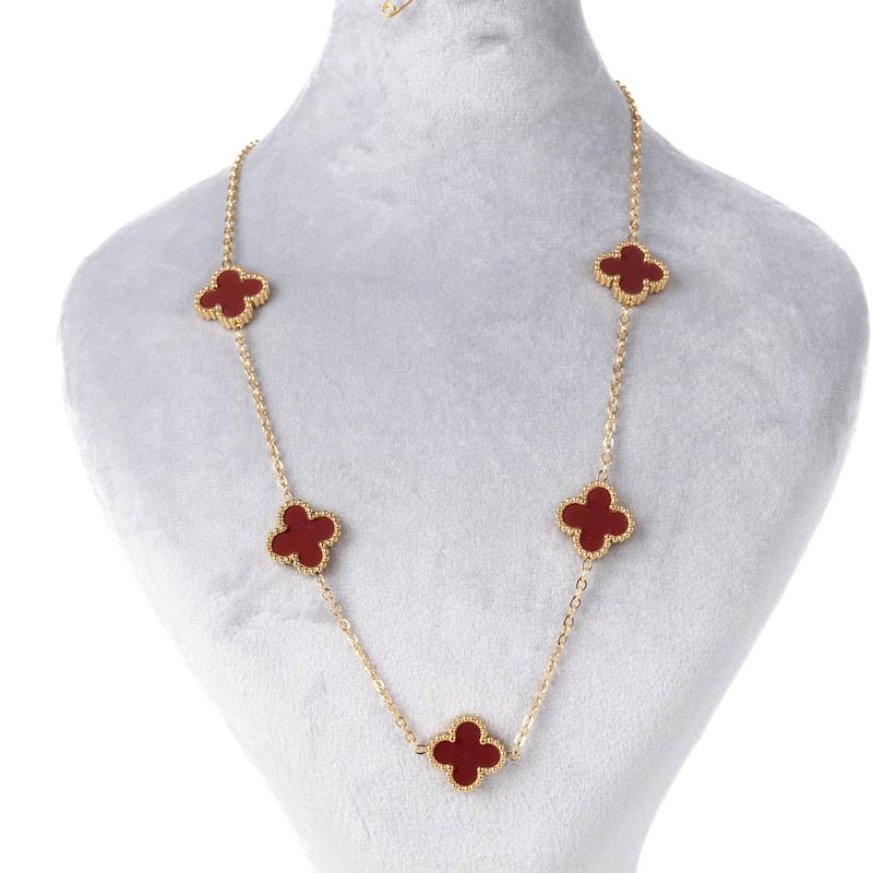 گردنبند طرح ونکلیف، استیل رنگ ثابت، شبدر چهار پر، (5 گل) کد: D041