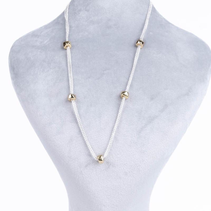 گردنبند زنجیری، سه رشته‌ای، دو رنگ نقره‌ای-طلایی، آبکاری رادیوم، کد: D045