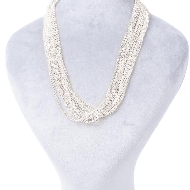 گردنبند فشن، چند رشته زنجیر، آبکاری نقره، کد: D055