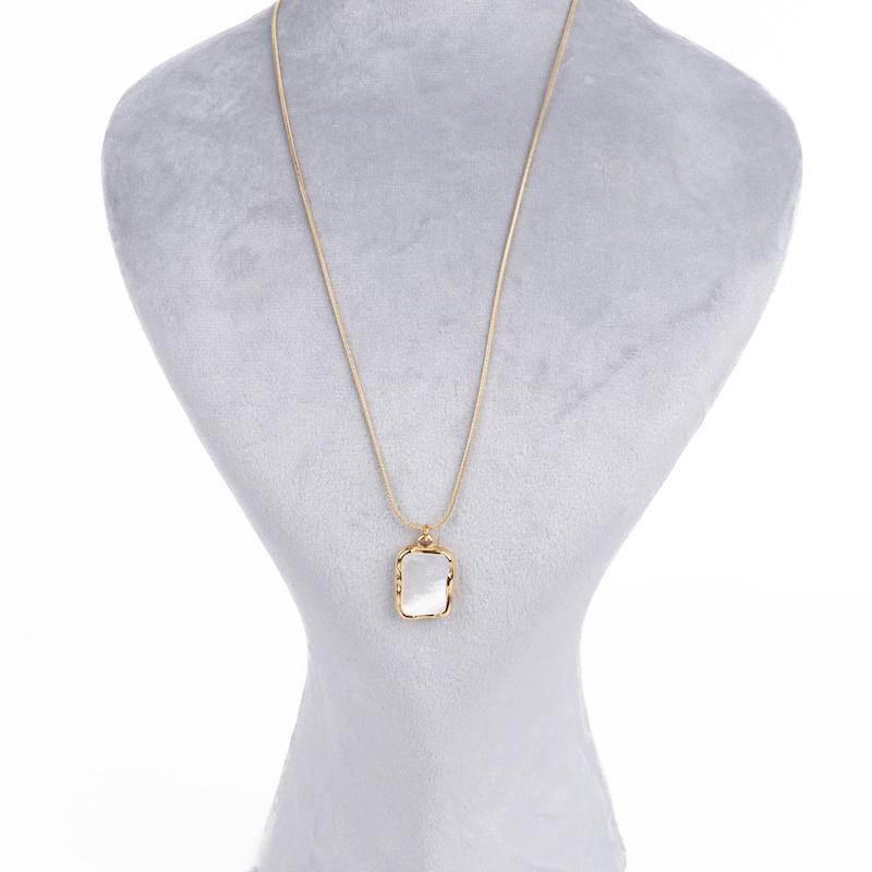 گردنبند مینیمال، طرح مستطیل با صدف، آبکاری رادیوم، کد: D058