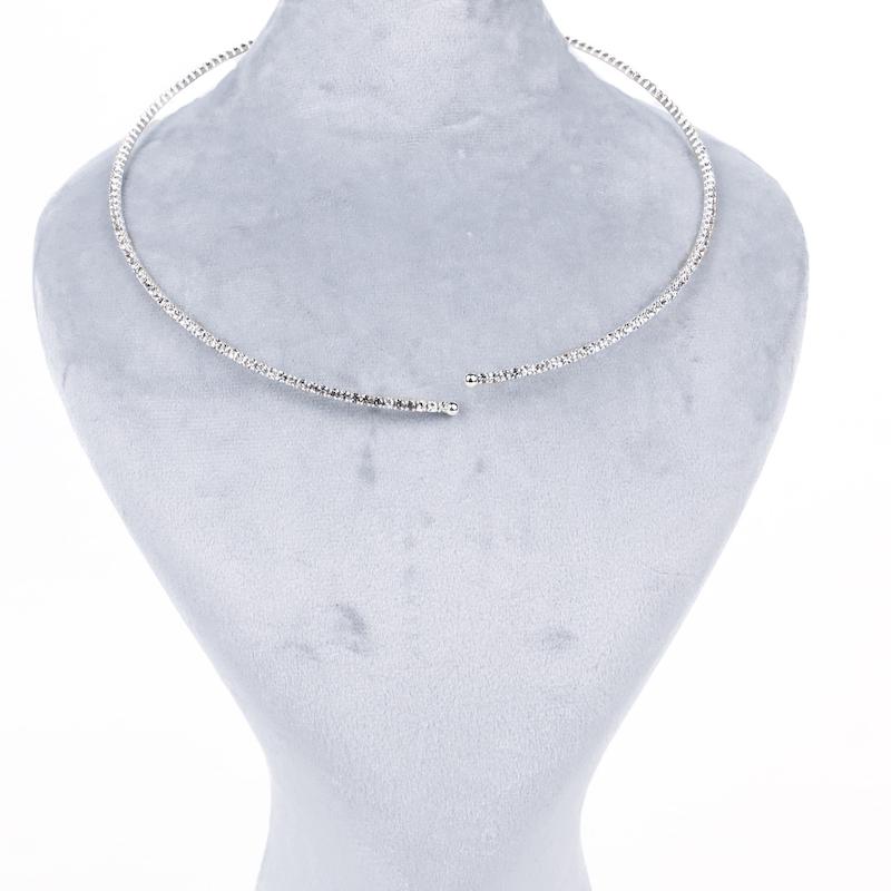 گردنبند طوق، نقره‌ای، نگین‌دار، کد: D066