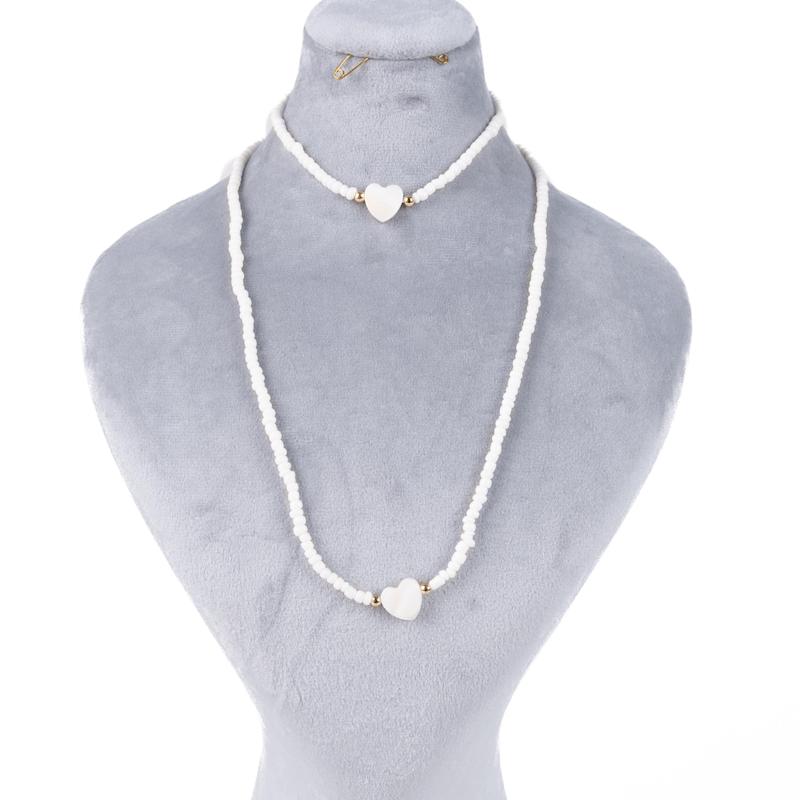 نیمست مهره‌ای (گردنبند و دستبند)، ترکیب صدف، مهره، سفید (ایراددار)، کد:E024