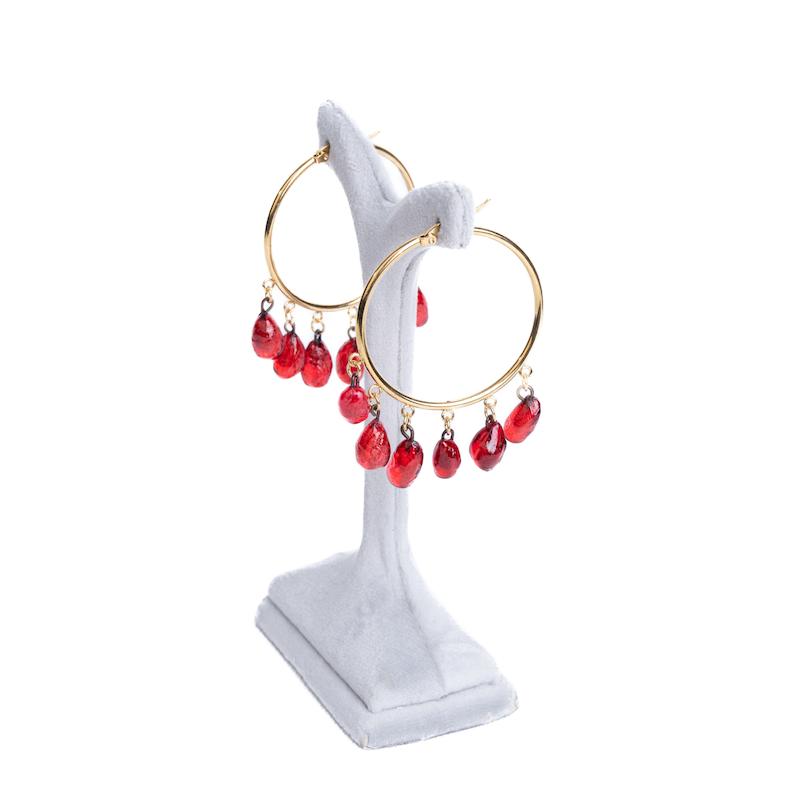 گوشواره حلقه‌ای یلدایی، استیل، شرابه‌دار،طلایی، دانه‌های انار، کد:A0113