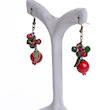 گوشواره یلدایی، آویزی، دارای کریستال، انار و برگ، برنز (زاماک)، کد: A0122