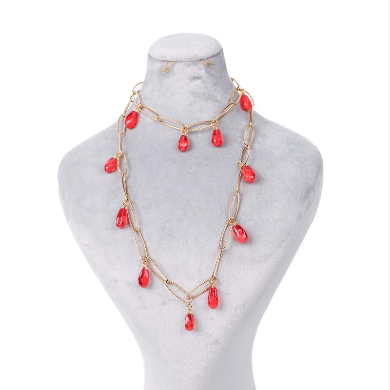 نیمست یلدایی، گردنبند و دستبند، زنجیر و دانه انار، استیل، طلایی، کد: E033