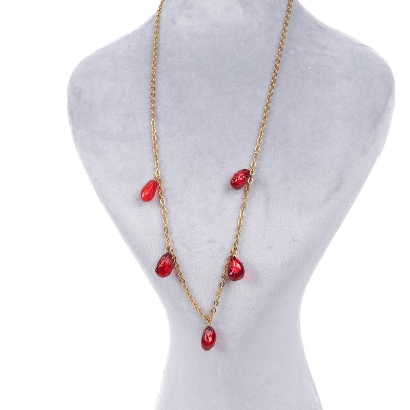 گردنبند یلدایی، با زنجیر و دانه انار، استیل، طلایی، کد: D076