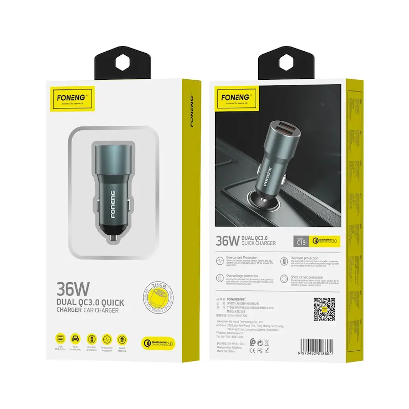 شارژر فندکی خودرو 2 پورت USB-A C19 برند FONENG
