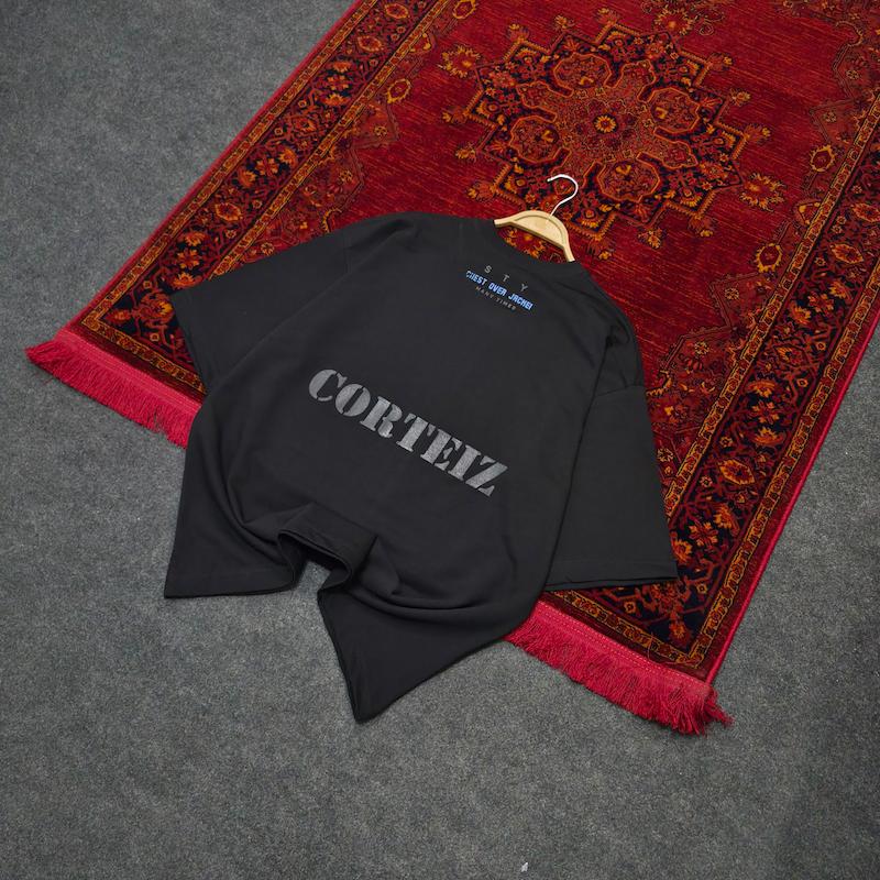 تیشرت دورس دو نخ مشکی طرح corteiz