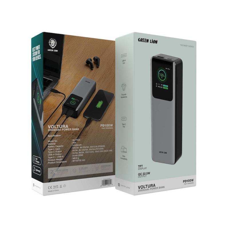 پاوربانک 20000 میلی آمپر 100وات Green Voltura