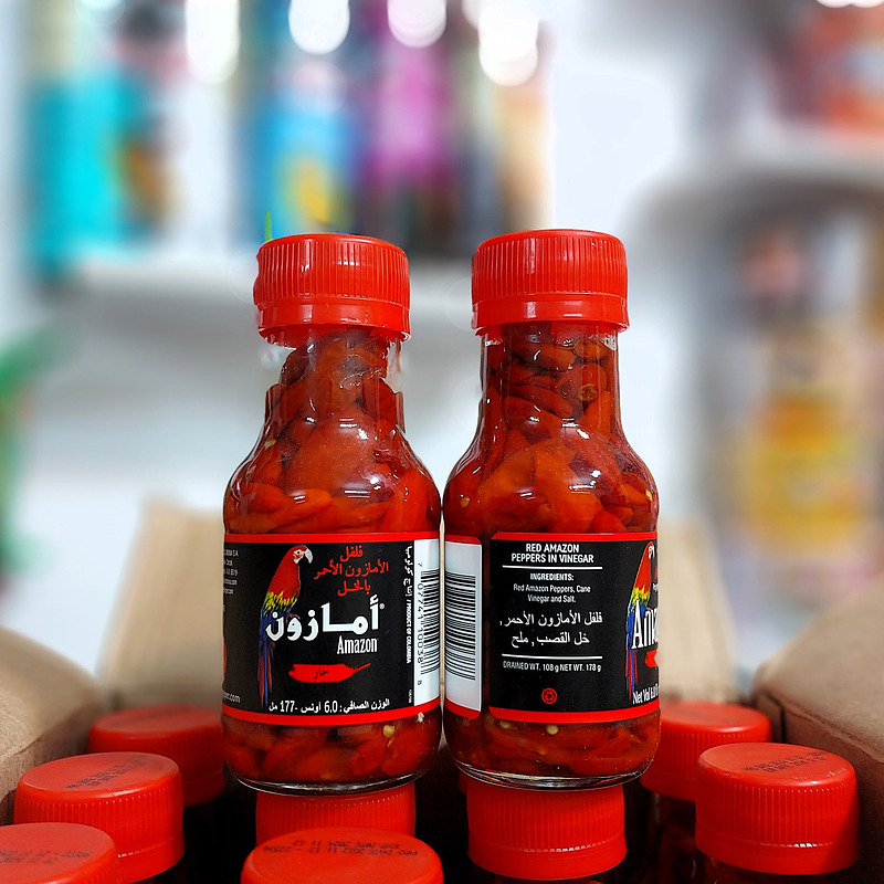 ترشی فلفل قرمز آمازون شيشه 177 ميل AMAZON مدل HOT ا Amazon Red Peppers In Vinegar Hot 177ml