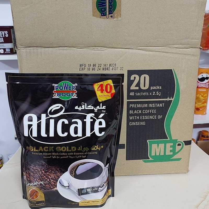 علی کافه بلک گلد اصلی عمده 20 بسته 40 ساشه ای قهوه فوری علی کافه بلک گلد
