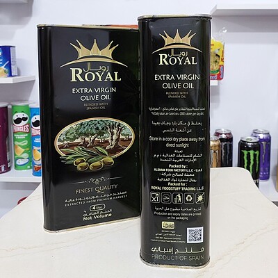  روغن زیتون رویال Royal اصل اسپانیا قوطی فلزی ۴ لیتری بدون بو