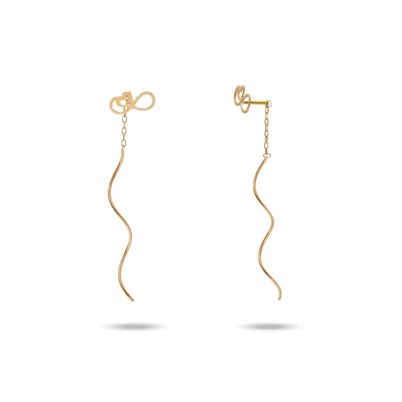 گوشواره طلا زنانه بخیه ای طرح بینهایت و قلب کد MT2264