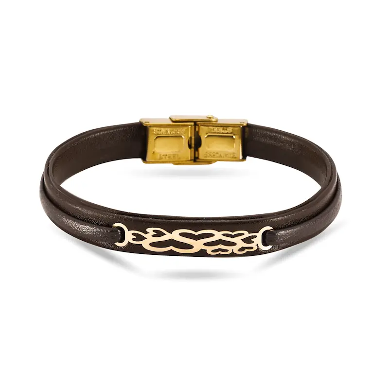 دستبند چرم و طلا طرح قلب کد MT2300