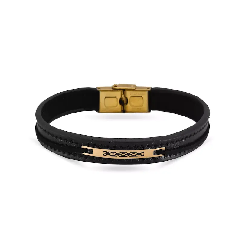 دستبند چرم و طلا طرح فانتزی کد MT2272