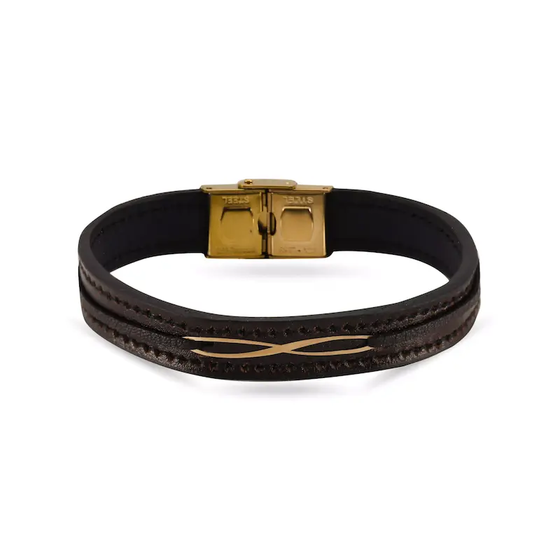 دستبند چرم و طلا طرح بی نهایت کد MT2273