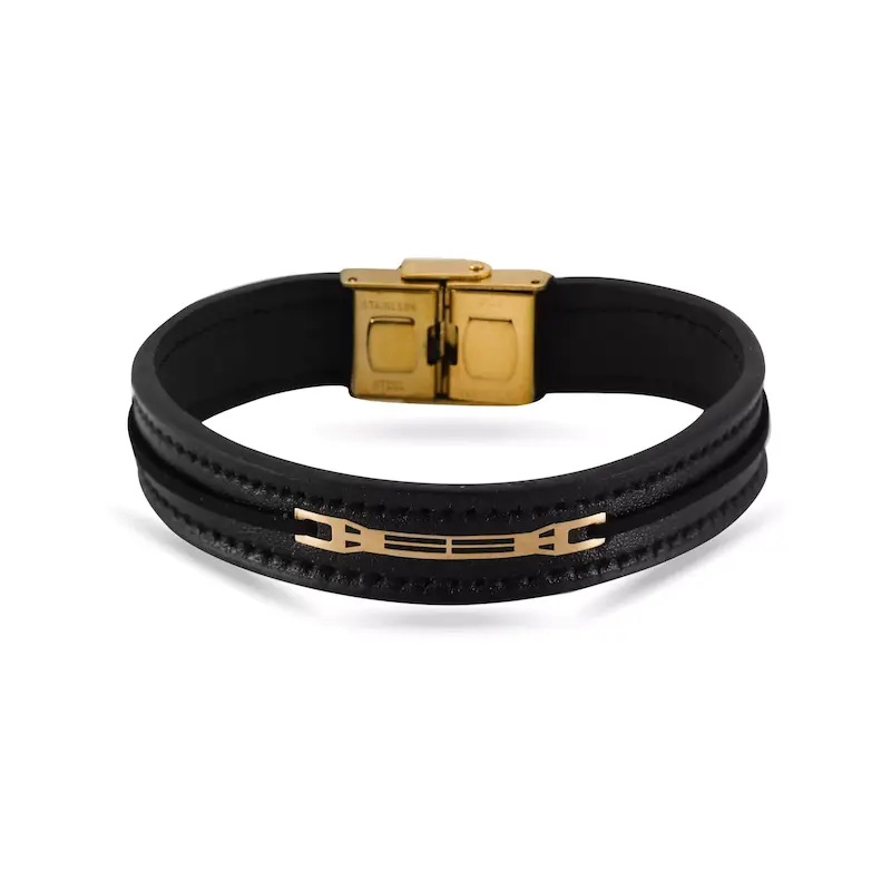 دستبند چرم و طلا طرح فانتزی کد MT2274