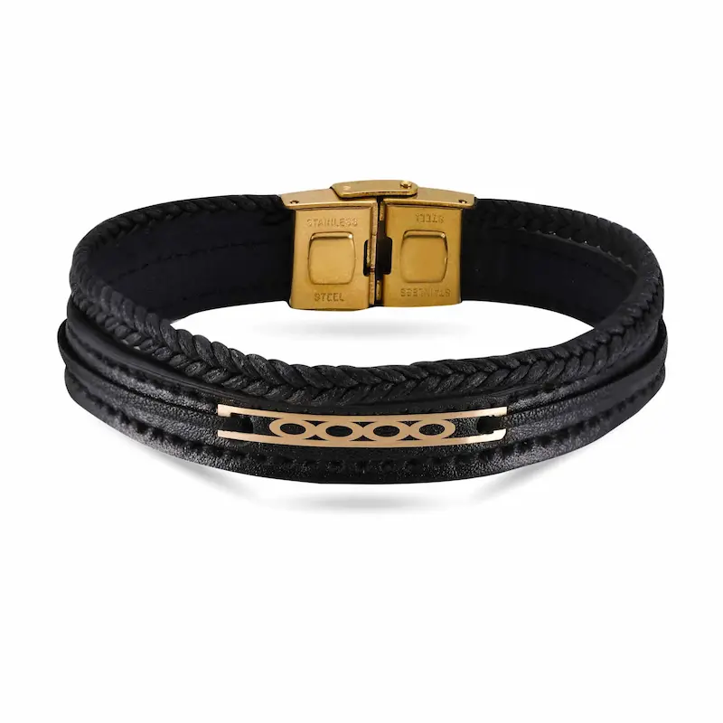 دستبند چرم و طلا طرح فانتزی کد MT2276