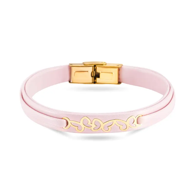 دستبند چرم و طلا طرح پروانه کد MT2278