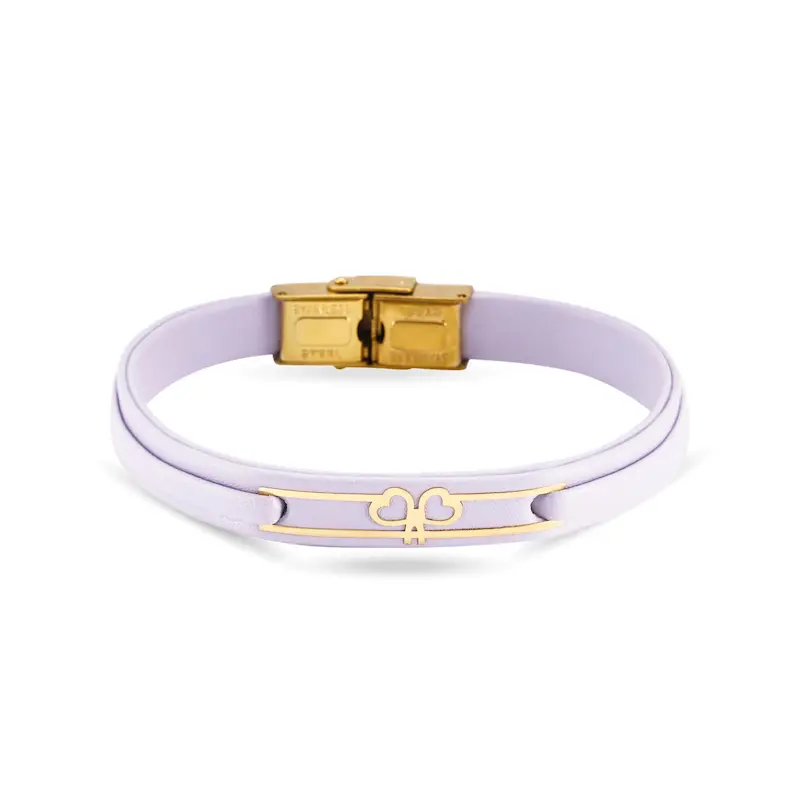 دستبند چرم و طلا طرح قلب کد MT2280