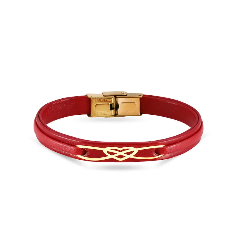 دستبند چرم و طلا طرح قلب کد MT2283