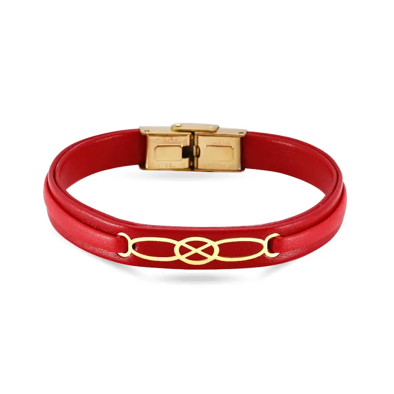 دستبند چرم و طلا طرح فانتزی کد MT2284