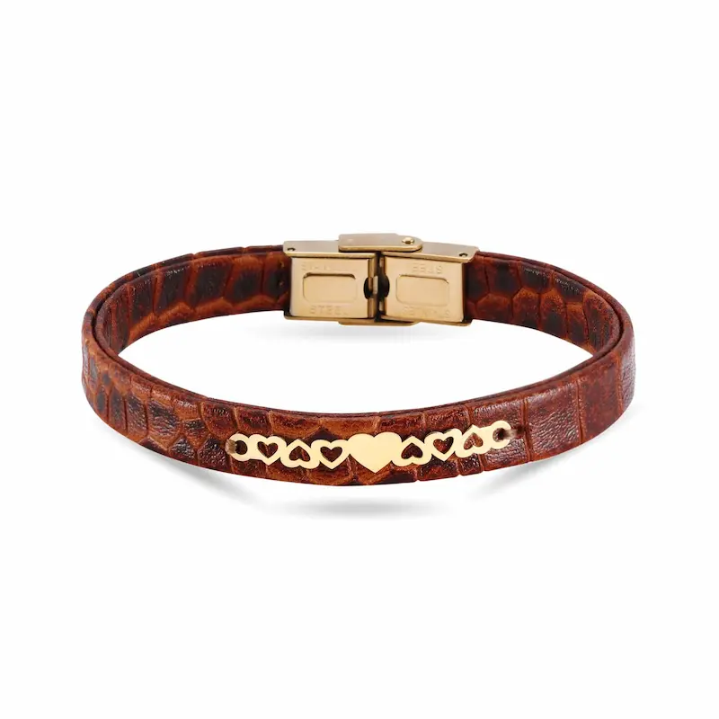 دستبند چرم و طلا طرح قلب کد MT2285