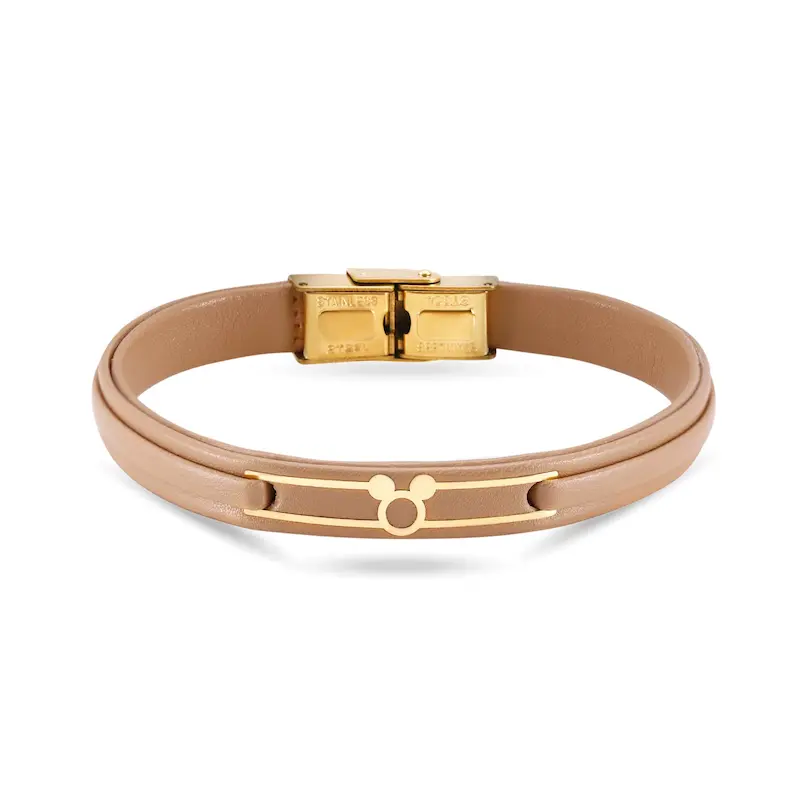 دستبند چرم و طلا طرح میکی موس کد MT2287